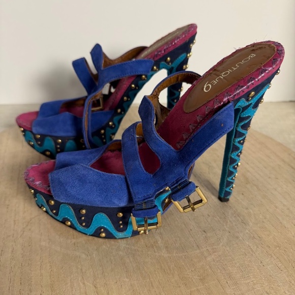 Boutique 9 Shoes - Boutique 9 Blue Suede Platform Heels Studded Ankle Strap Women’s 5.5